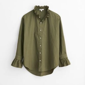 Alex Mill Easy Ruffle Shirt in Paper Poplin Dusty Olive size L